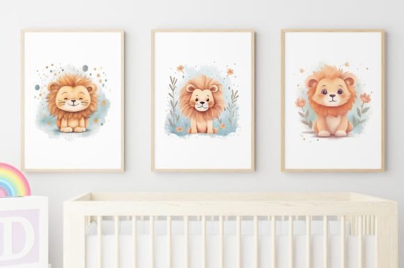 Download Set 3 Lion Smiling Nursery Wall Art Kids - Premium Resources
